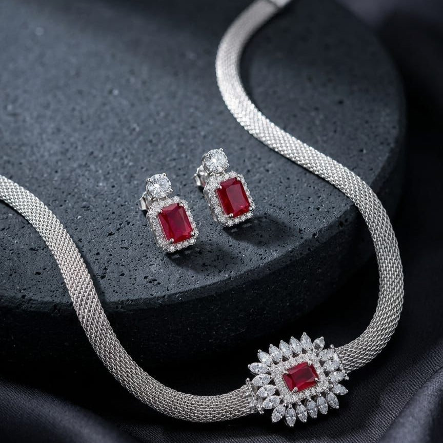Ruby Drop Necklace Set