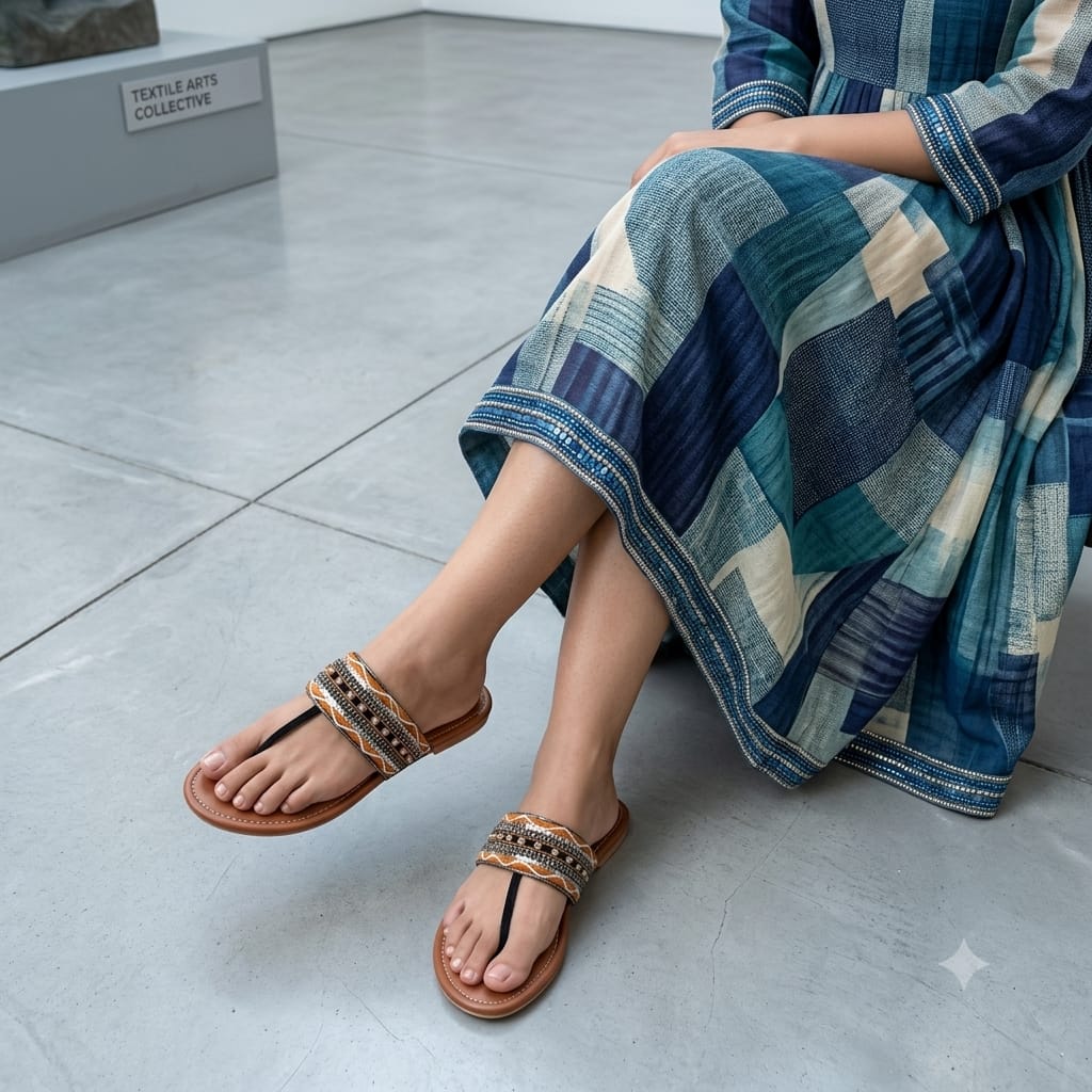 Rustic Elegance Embellished Toe-Ring Sandals