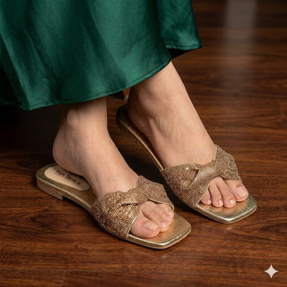Golden Luxe Crystal Slides