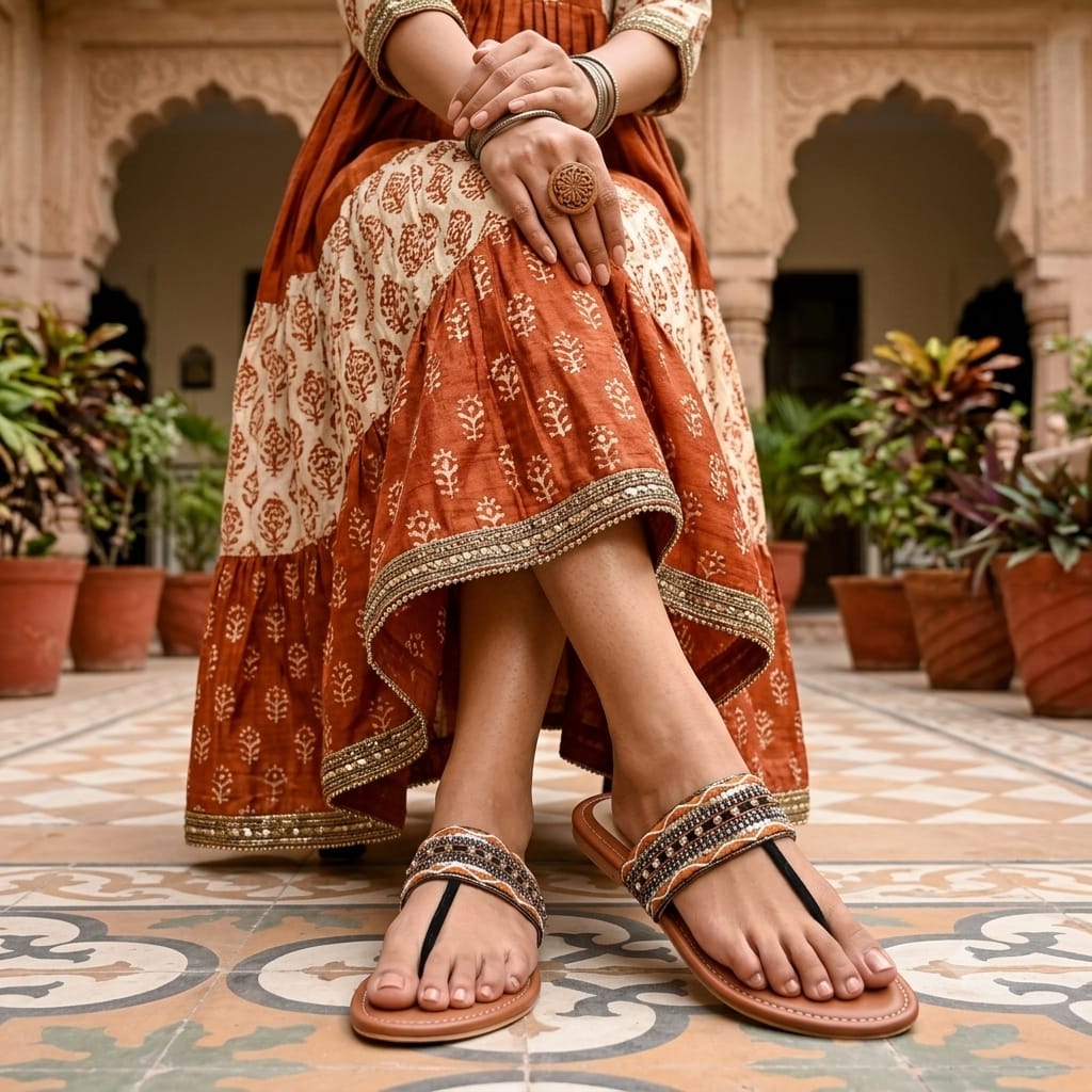 Rustic Elegance Embellished Toe-Ring Sandals